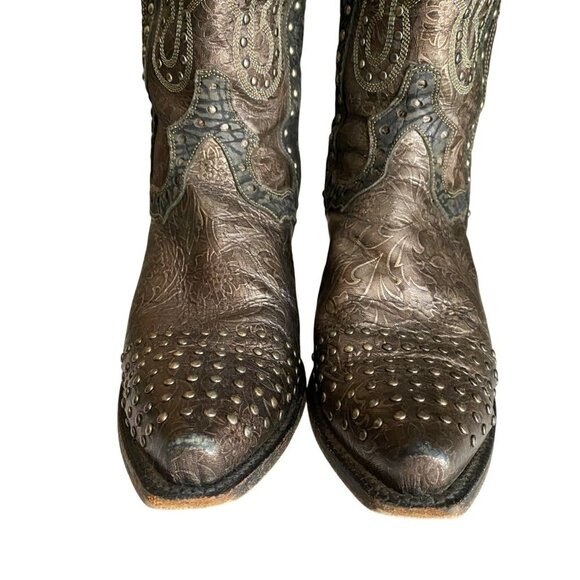 Dan Post Tempted Studded Women's Cowboy Boots 8.5 Leather Brown Black Metallic - Picture 4 of 15